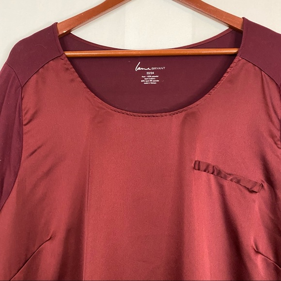 LANE BRYANT Maroon Satin Front Blouse Size 22/24 - Picture 2 of 7
